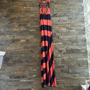 💖Splendid Womens Dress Size SMALL Navy Blue Striped Maxi Sheath Long Sleeveless